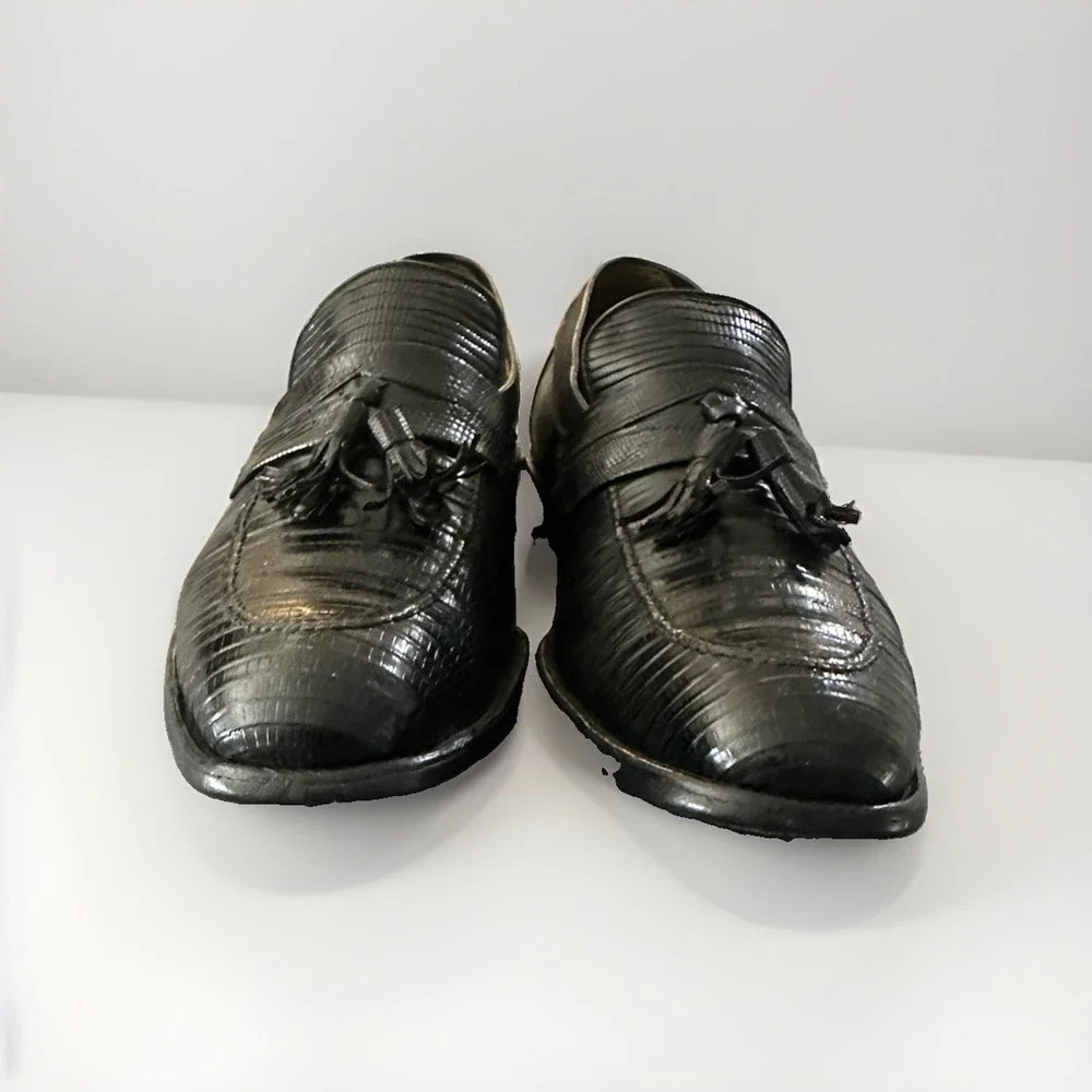 ALLEN EDMONDS Lizard Leather Clayton Tassel Loafer Black Size 9.5 D